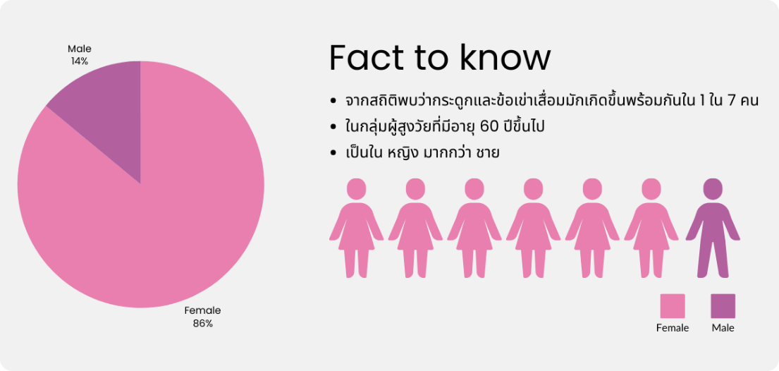 ภาพกราฟวงกลมแจ้งจำนวนสถิติกระดูและข้อเข่าเสื่อม